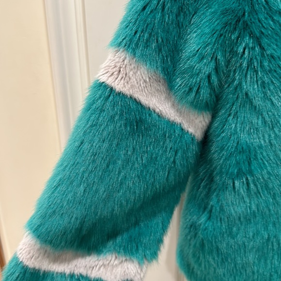 Eco Fur Teal Jacket with Stripe by Molly Olli for Anthropologie Shrimps style - Picture 3 of 6